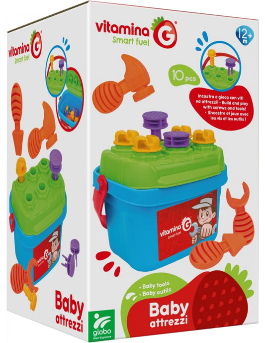41175 Globo Banchetto da Lavoro Giocattolo con Martello e Viti. Set 9 Pezzi