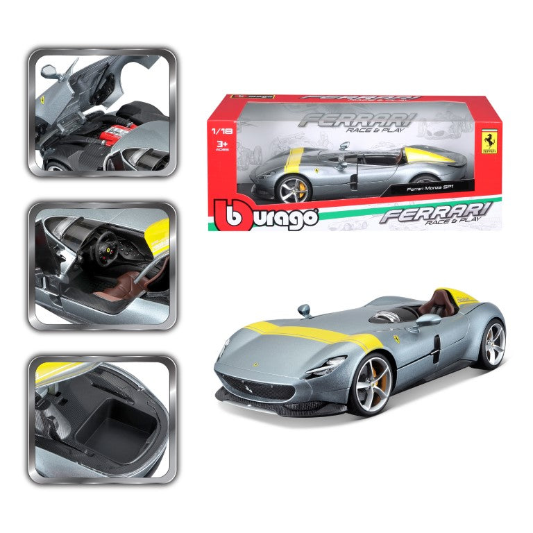 18-16013 Bburago Ferrari  R&P - Ferrari Monza SP1, grigia - Scala 1:18