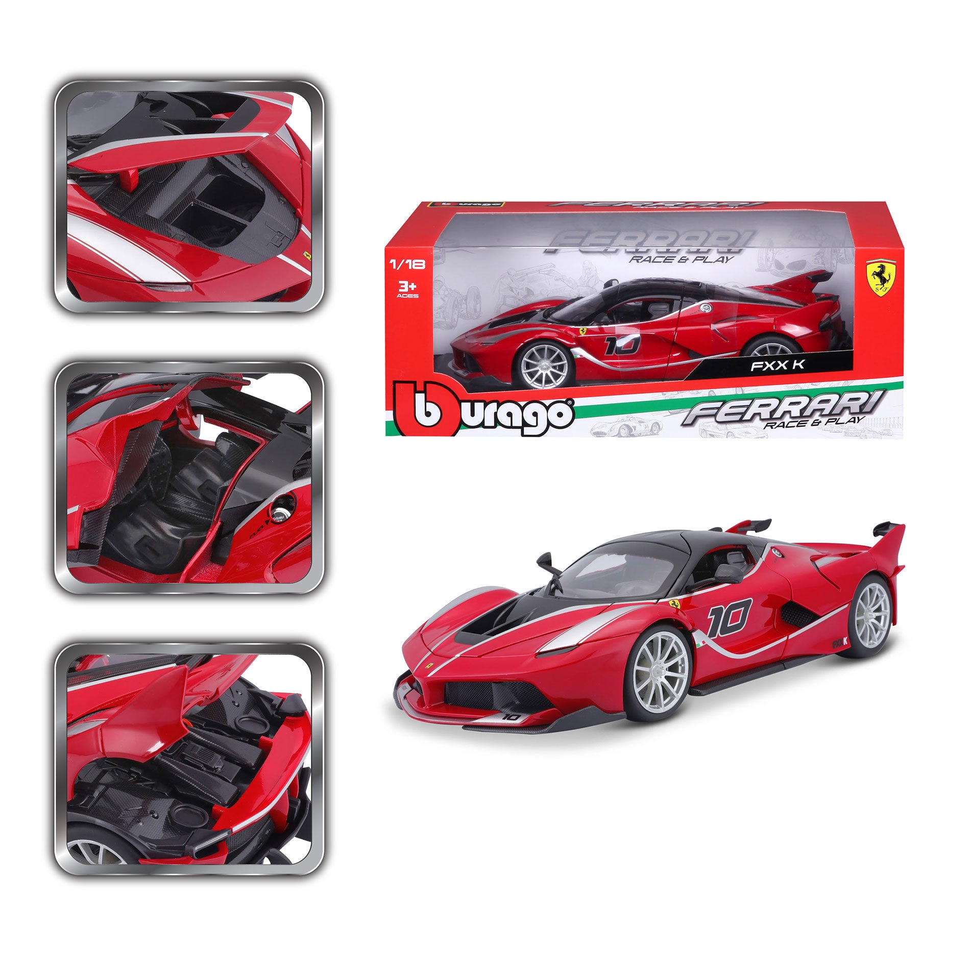 18-16010 Bburago Ferrari R&P - Ferrari FXX K #10, rossa - Scala 1:18