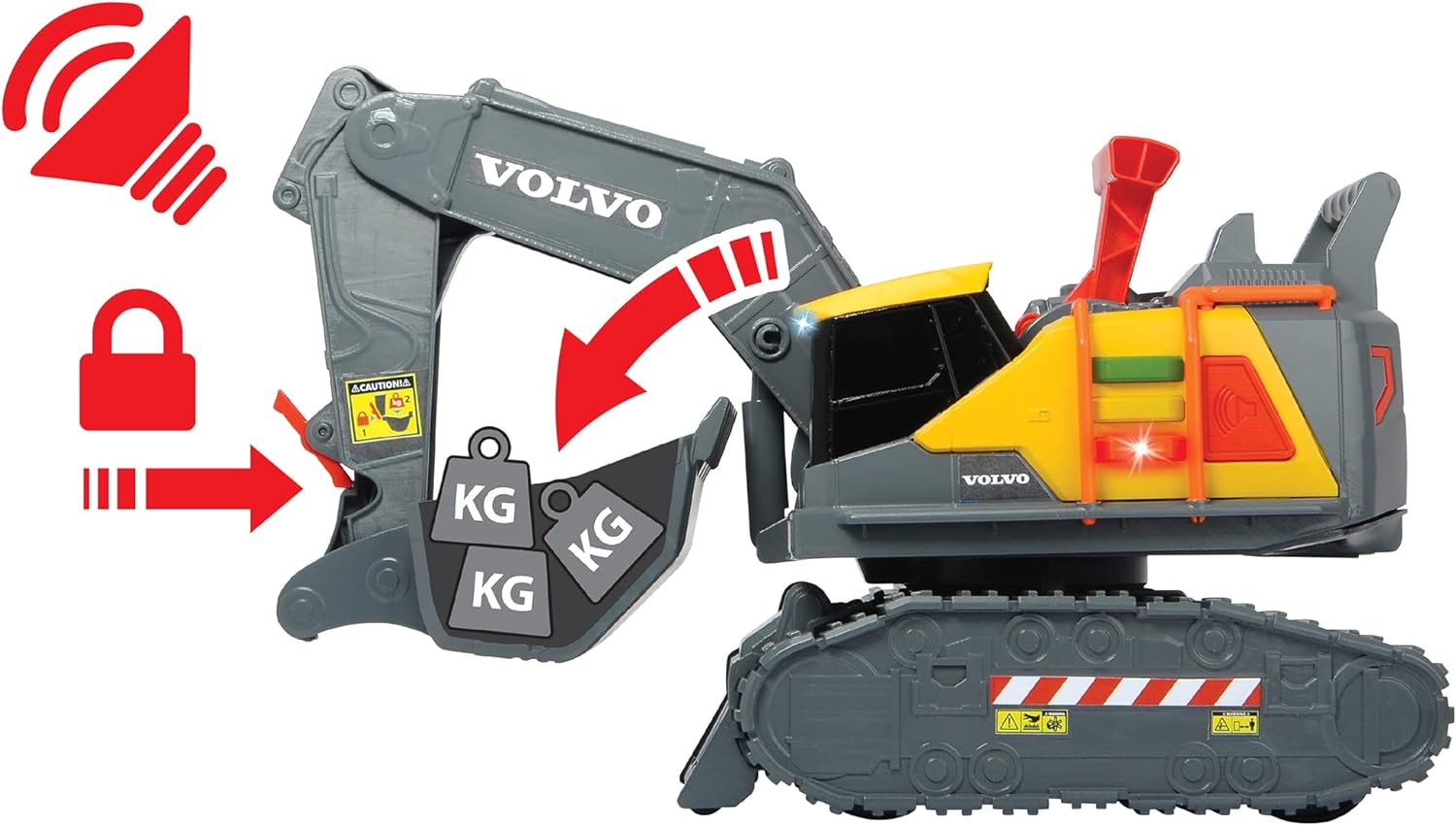 203725006 Dickie toys Volvo Escavatore cm. 30, rileva il peso, luci e suoni