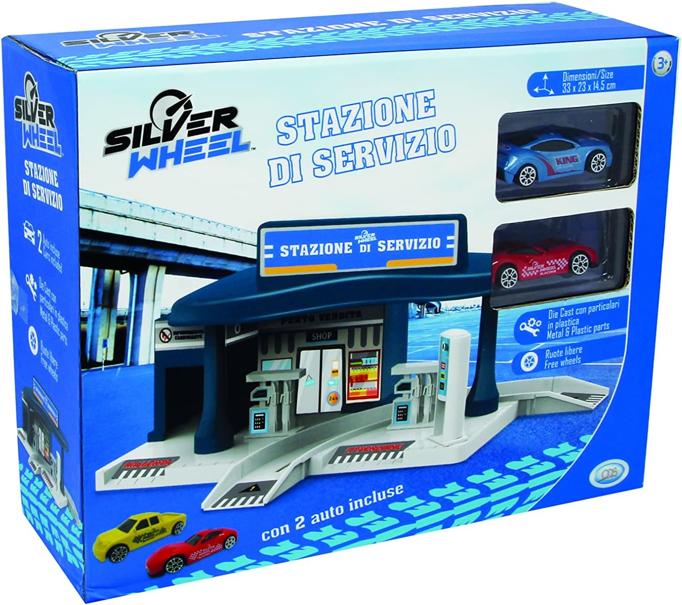 41349  ODS -SILVER WHEEL STAZIONE DI SERVIZIO cin 2 auto die cast ruote libere