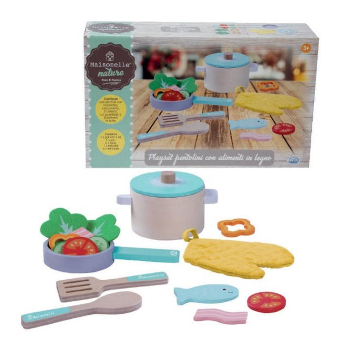53005 ODS MAISONELLE NATURE -  PLAYSET  In LEGNO PENTOLINI CON ALIMENTI