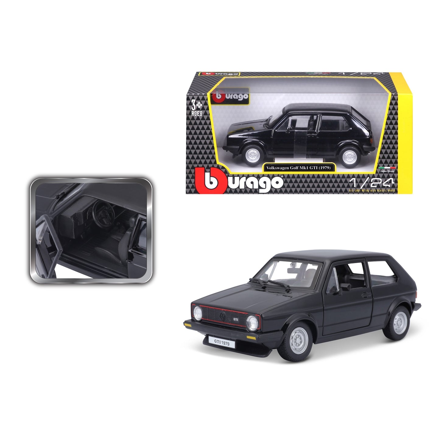 18-21089 Bburago - Volkswagen Golf Mk1 GTI (1979), nera - 1:24