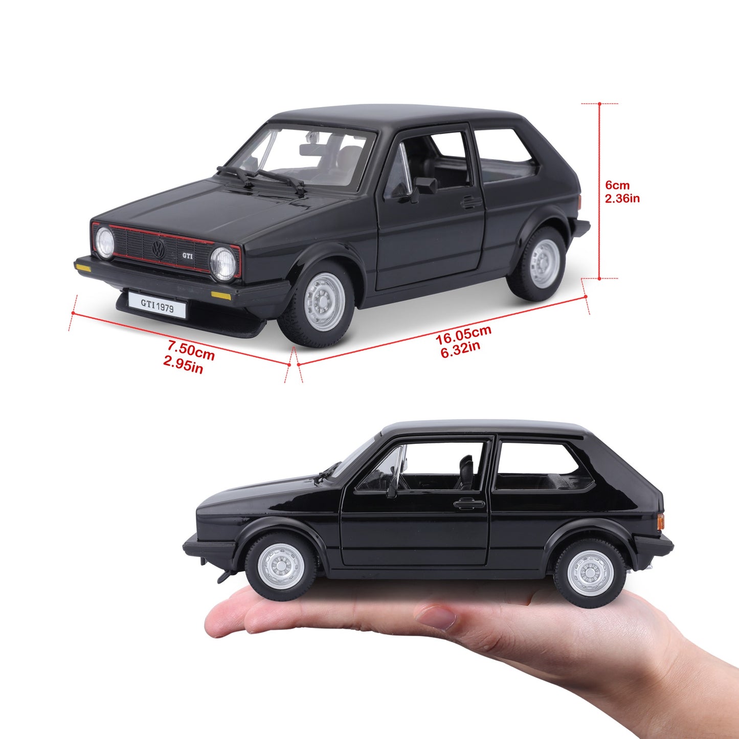 18-21089 Bburago - Volkswagen Golf Mk1 GTI (1979), nera - 1:24