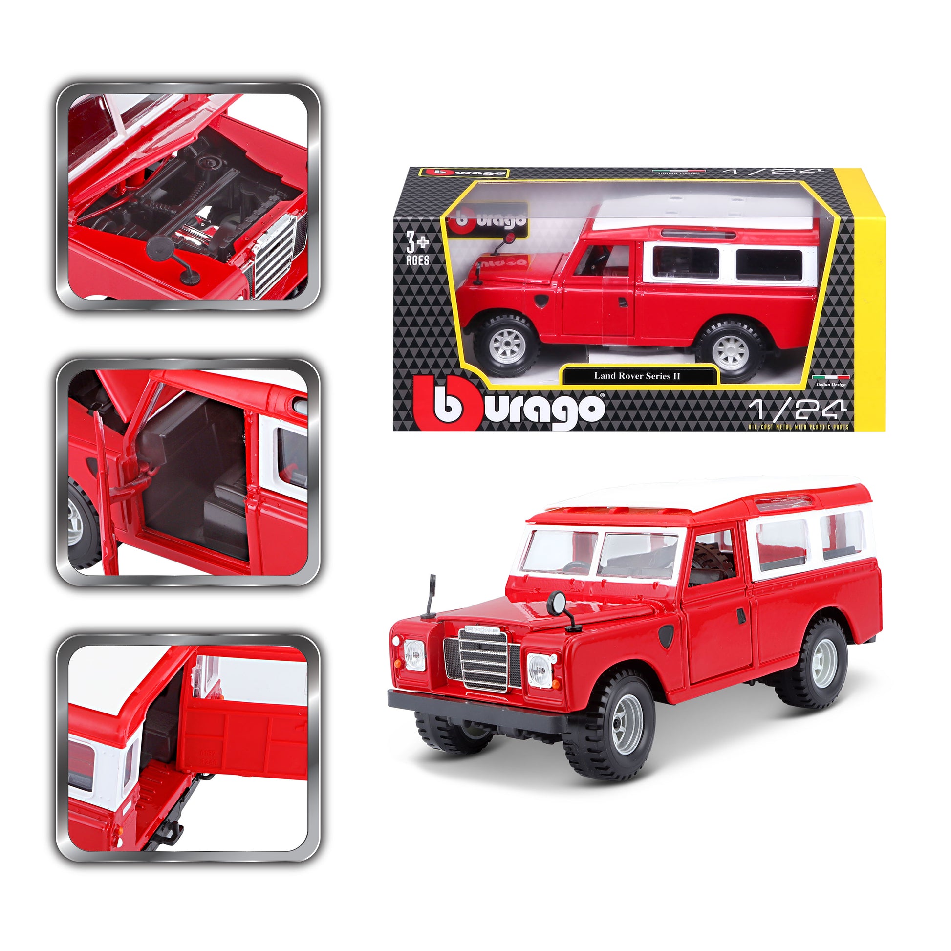 18-22063 Bburago - Land Rover Series II, rossa - Scala 1:24