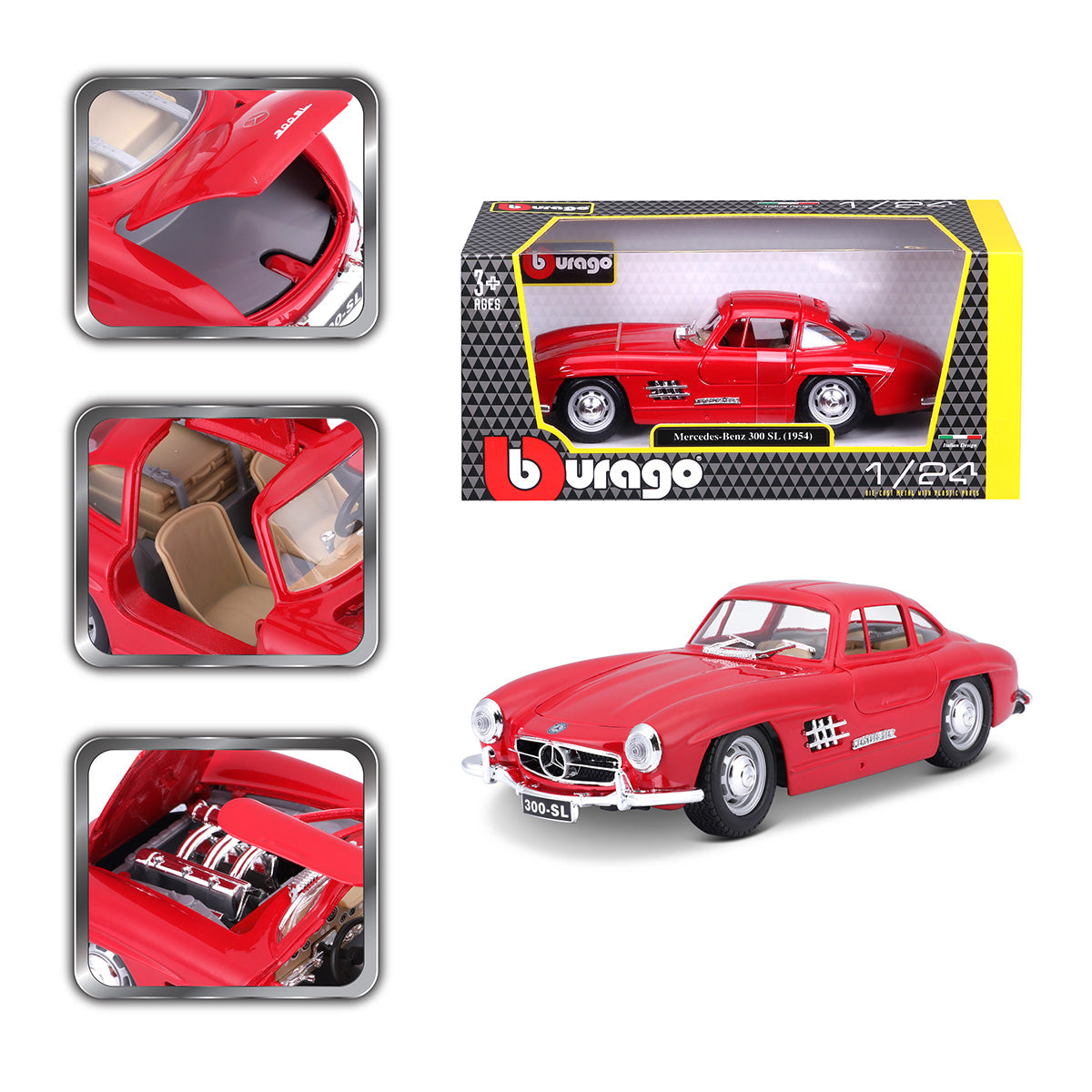 18-22023 RD Bburago - Mercedes-Benz 300 SL (1954), rossa - Scala 1:24