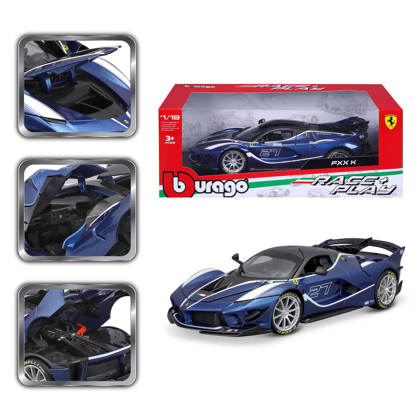 18-16012 Bburago Ferrari Race & Play - Ferrari FXX K #27, blu - 1:18
