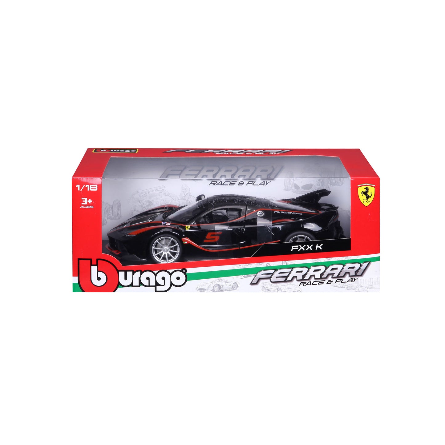 18-16010 Bburago Ferrari  R&P - Ferrari FXX K #5, nera e rossa - 1:18