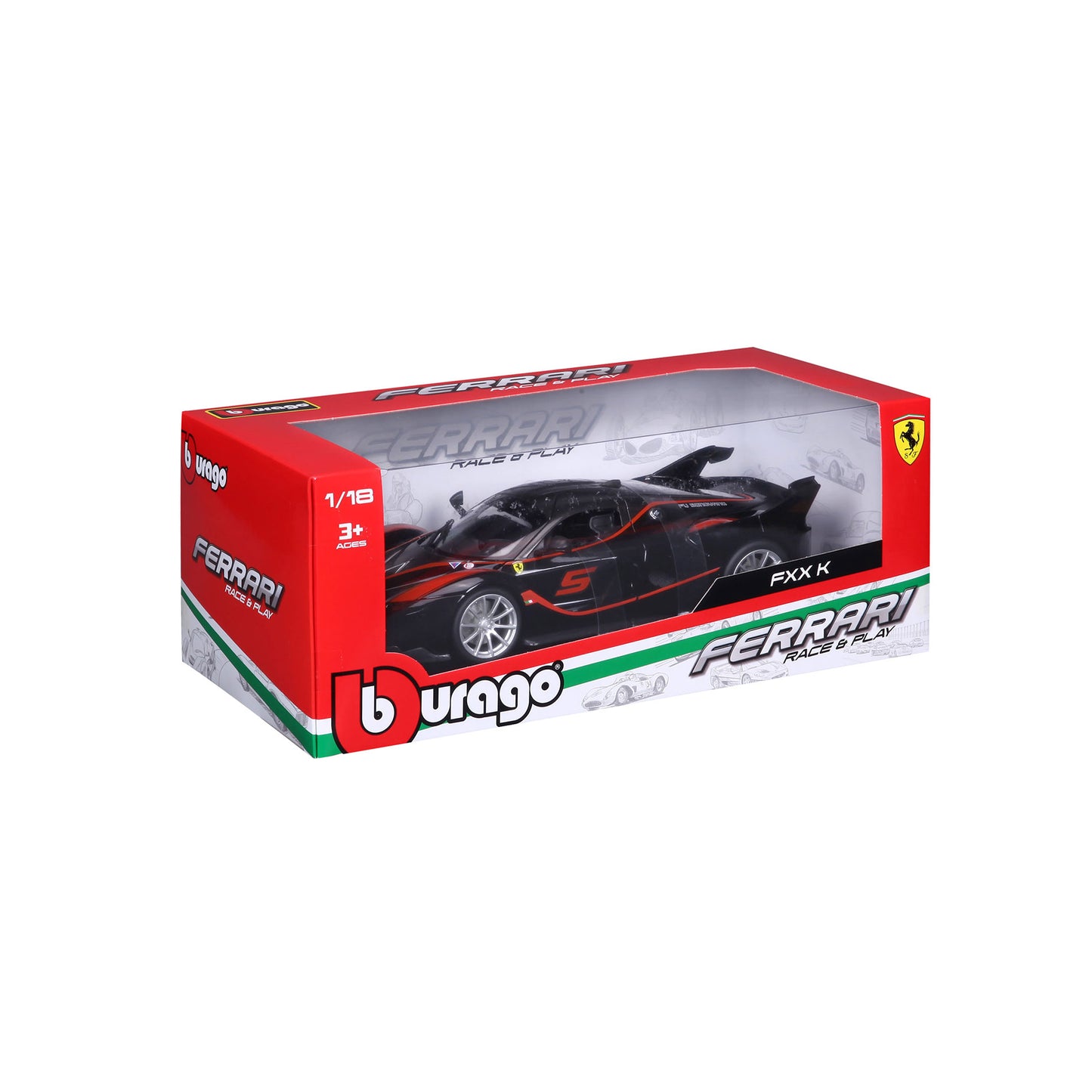 18-16010 Bburago Ferrari  R&P - Ferrari FXX K #5, nera e rossa - 1:18
