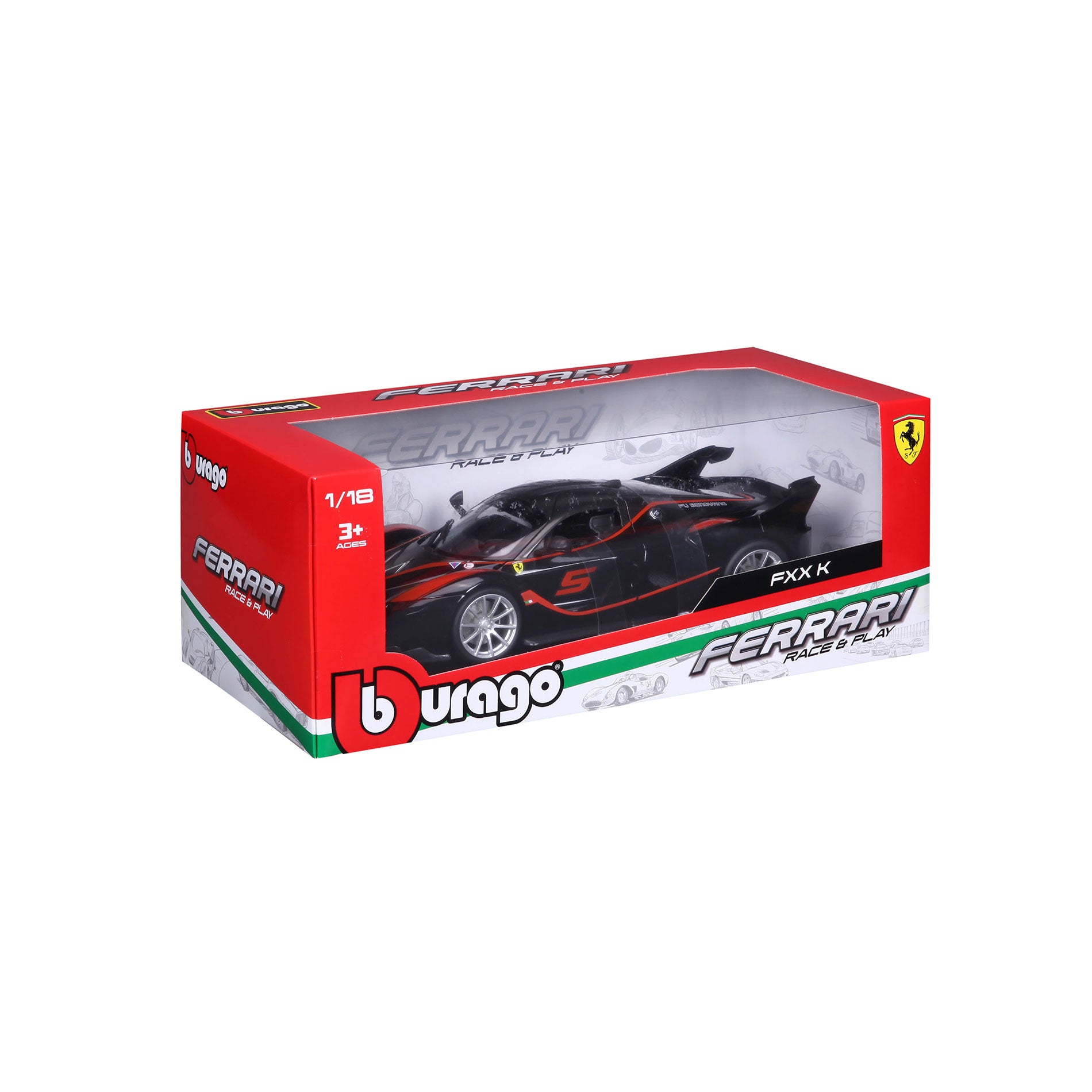 18-16010 Bburago Ferrari  R&P - Ferrari FXX K #5, nera e rossa - 1:18
