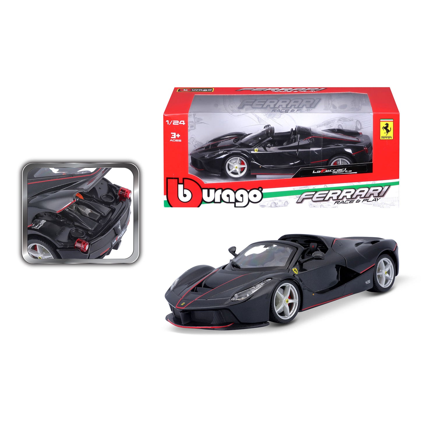 18-26022 Bburago Ferrari Race&Play - Ferrari LaFerrari Aperta, nera - 1:24