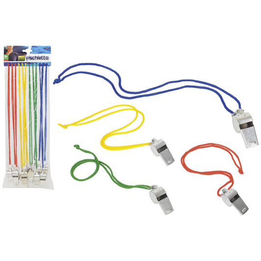 Globo Fischietto in Metallo con Cordoncino  Accessorio Sportivo e Gioco Outdoor