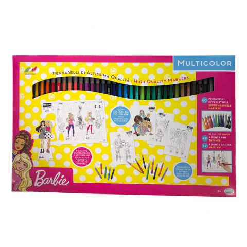 35812 Multicolor - Barbie: Set da disegno, con 60 pennarelli lavabili e disegni