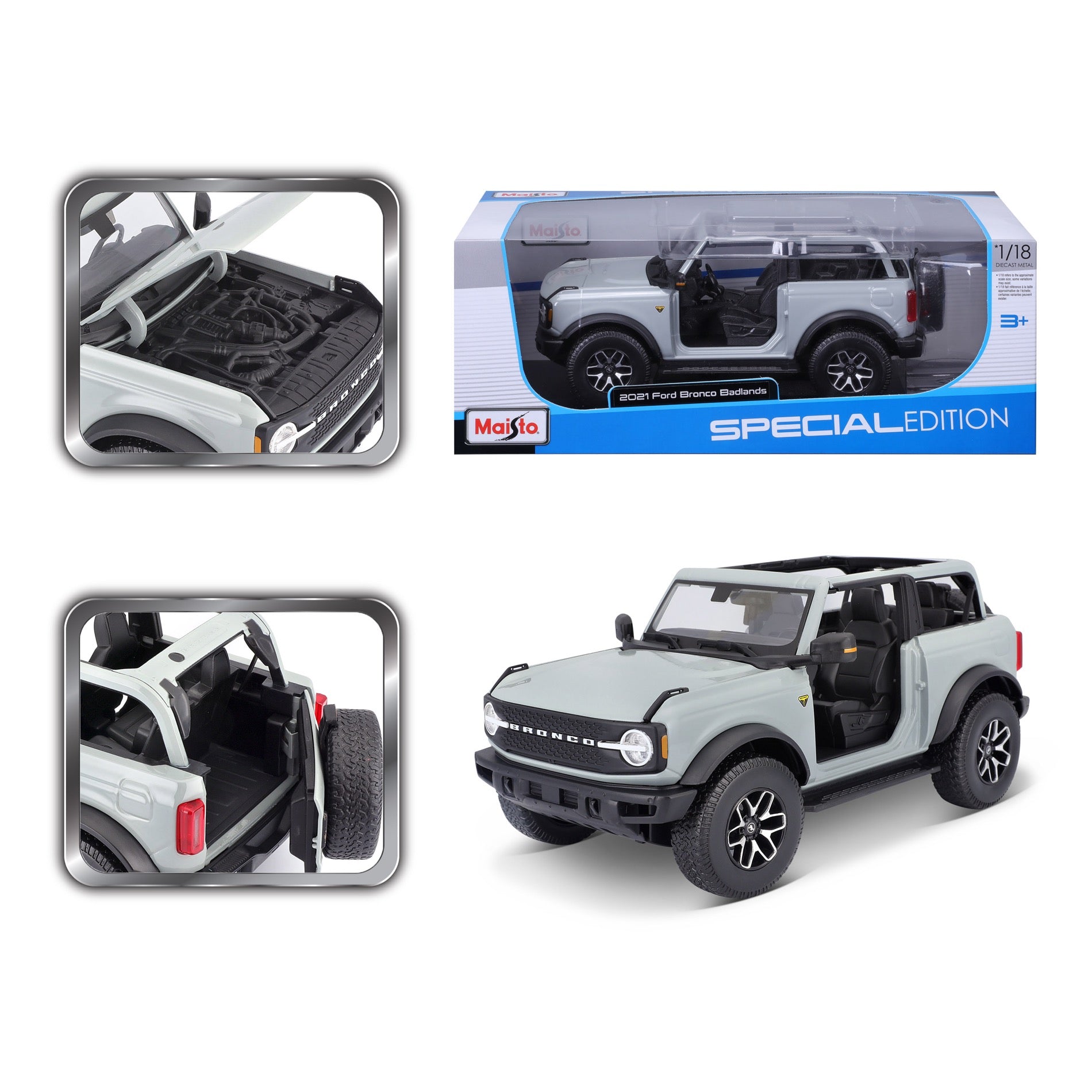 10-31457 Bburago Maisto - Ford Bronco Badlands 2021 (no door), grigia