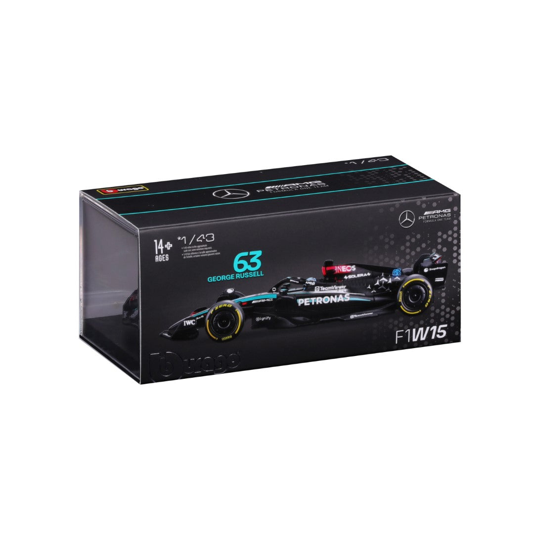 18-38209R Bburago F1 Mercedes-AMG W15 E Performance #63 con casco Russell - 1:43