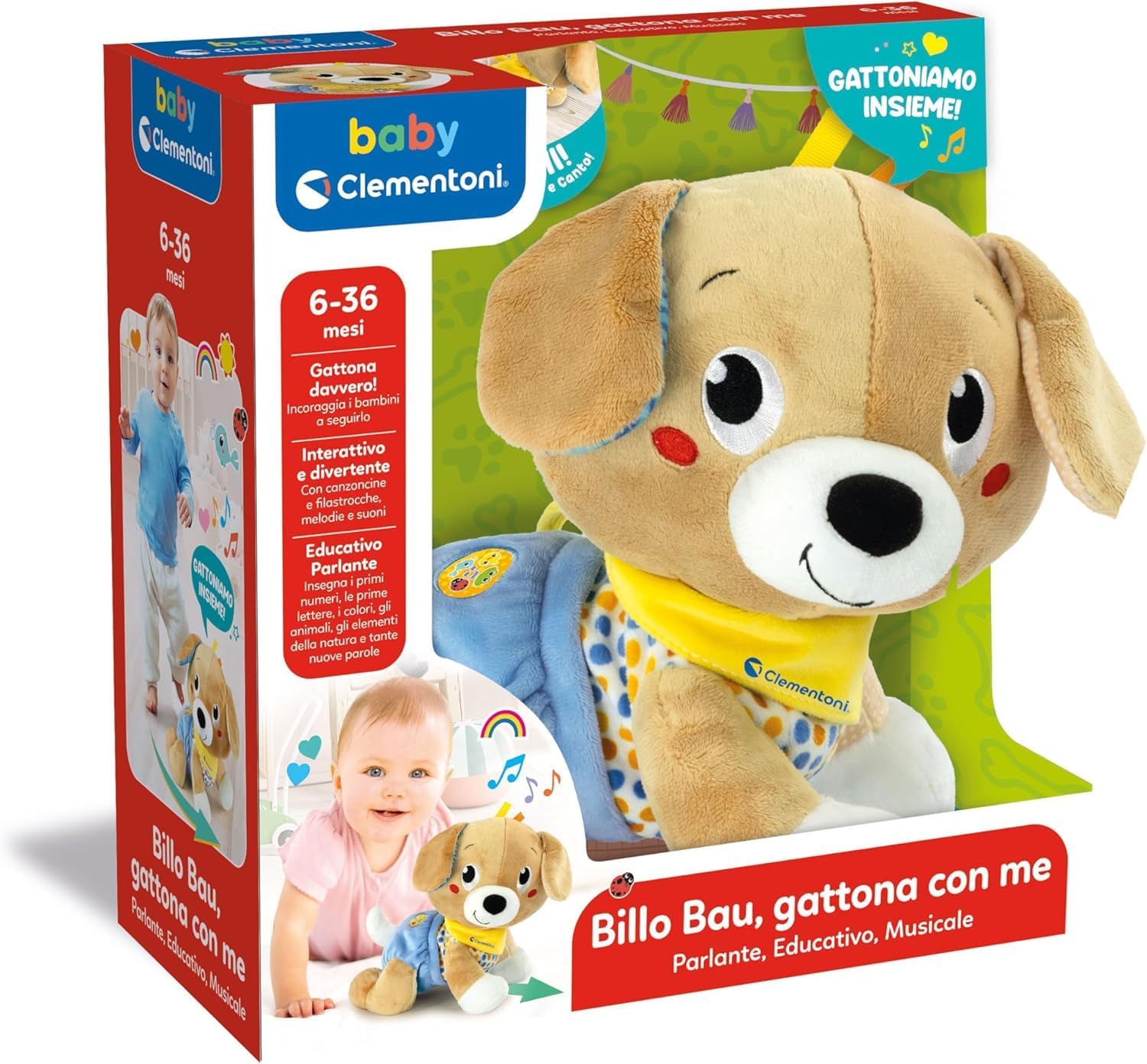 17986 Clementoni Baby Billo Bau Gattona con Me  Peluche Interattivo Educativo