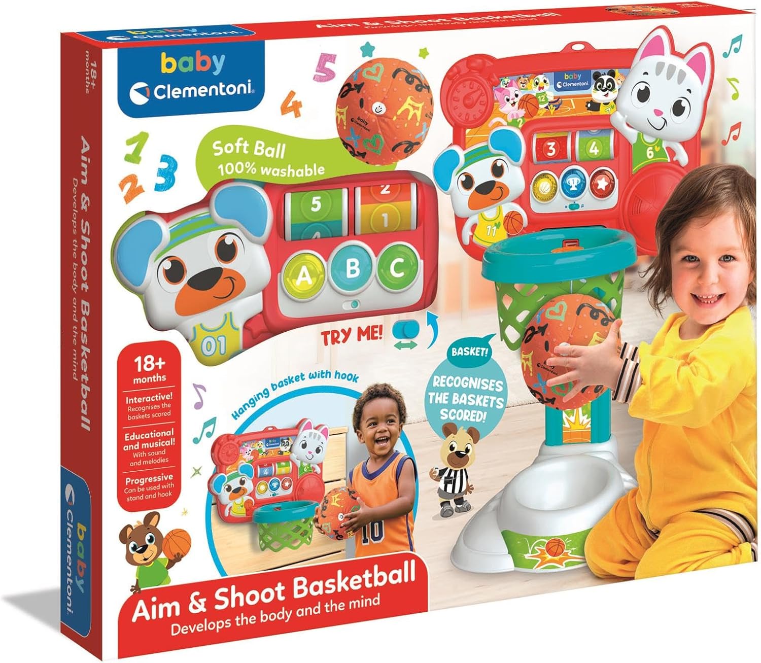 Clementoni Baby Aim & Shoot Basketball  Canestro Interattivo 18+ Mesi