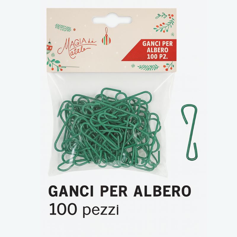 1A100G258/2S 100 Pezzi Ganci in Plastica Verdi per  decorare  l albero di Natale