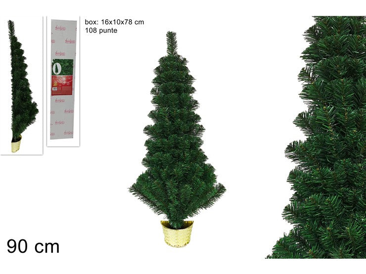 Albero di Natale da Muro 90 cm Vaso Albero Salvaspazio 108 Punte luci led 1 mt