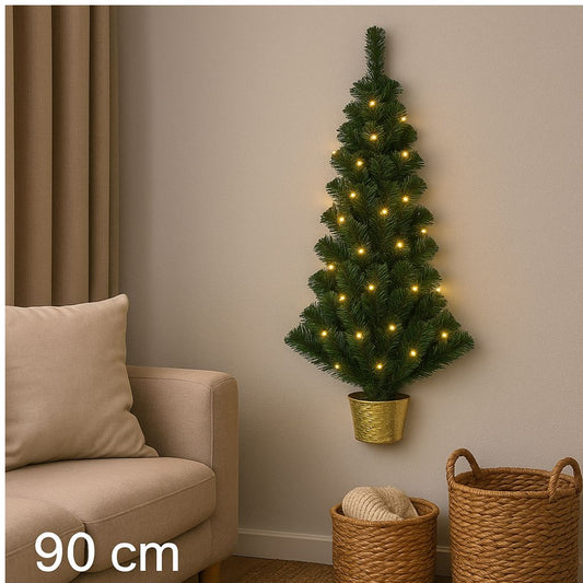 Albero di Natale da Muro 90 cm Vaso Albero Salvaspazio 108 Punte luci led 1 mt