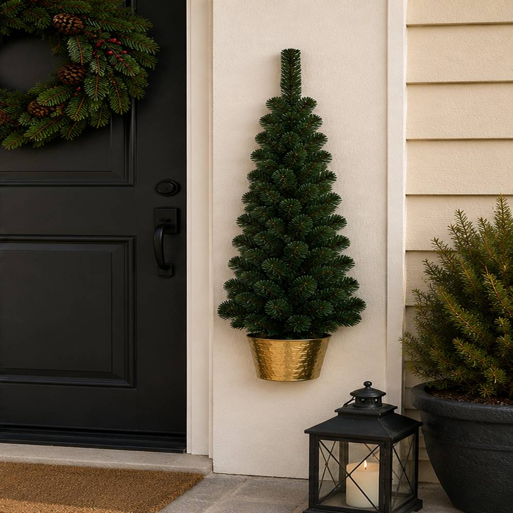 Albero di Natale da Muro 90 cm 108 Punte con Vaso Dorato  Albero Salvaspazio