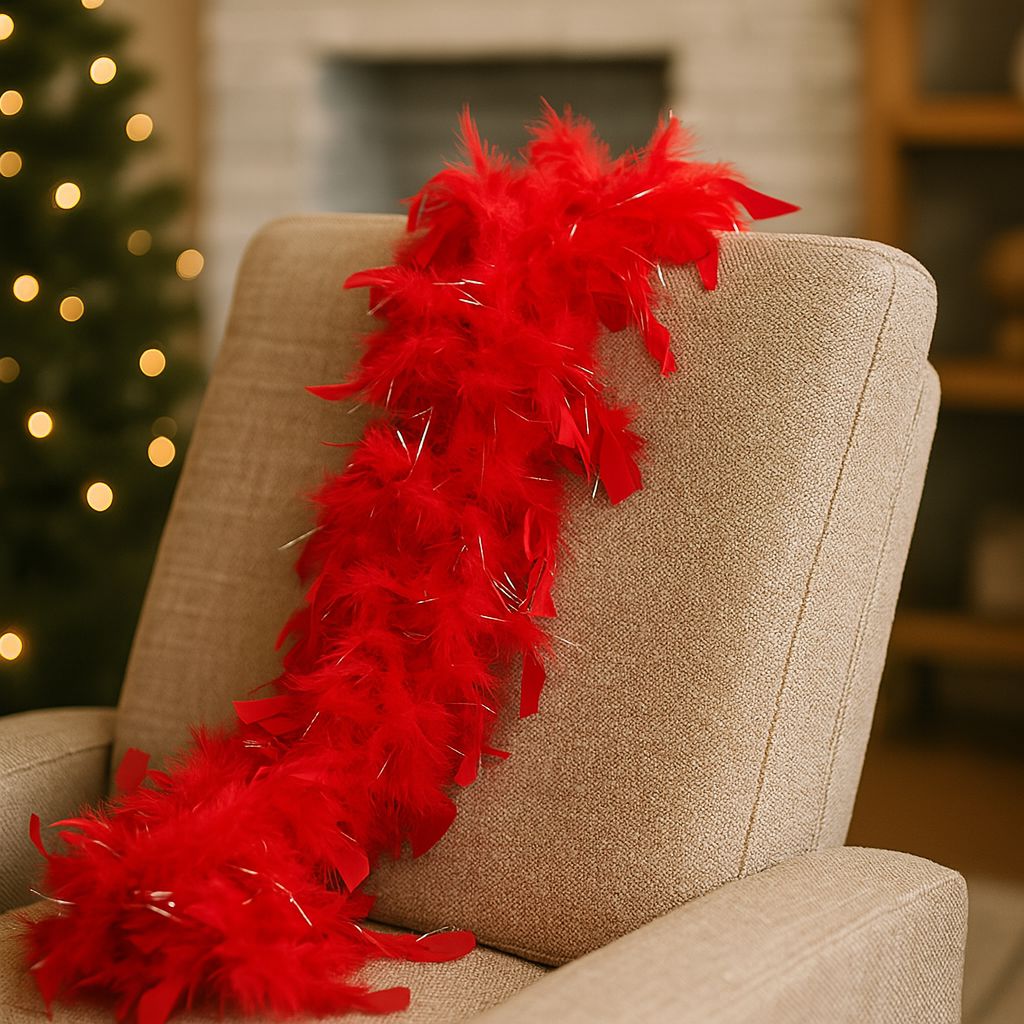 Sciarpa di Piume Rosse 40g | Boa Piumato Accessorio Costume e Festa