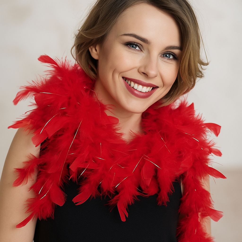 Sciarpa di Piume Rosse 40g | Boa Piumato Accessorio Costume e Festa