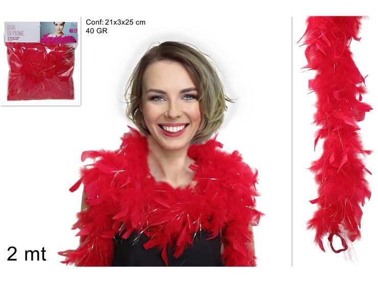 Sciarpa di Piume Rosse 40g | Boa Piumato Accessorio Costume e Festa