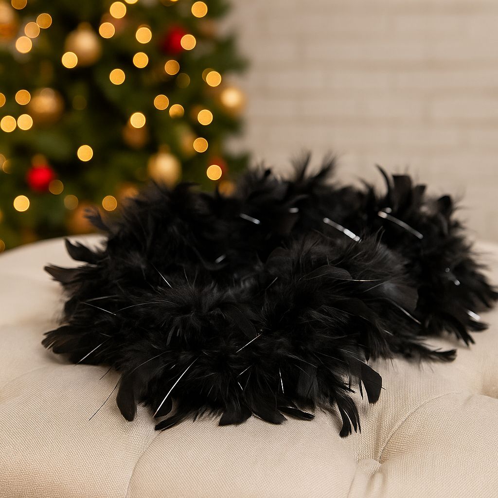 Sciarpa di Piume Nere 40g | Boa Piumato Elegante per Costumi e Feste