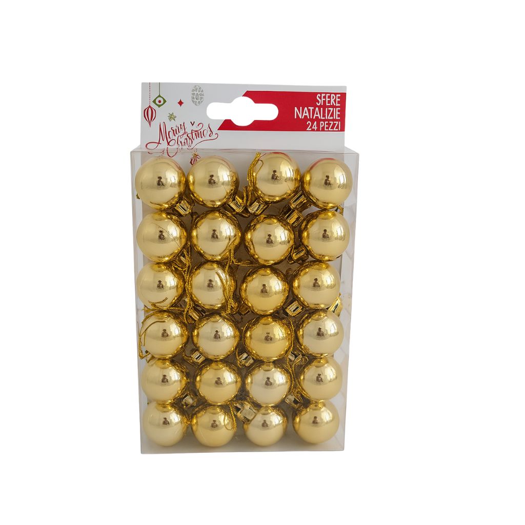 Box 24 Palline di Natale Oro Lucide 2,5 cm  Decorazioni Natalizie Eleganti SV25