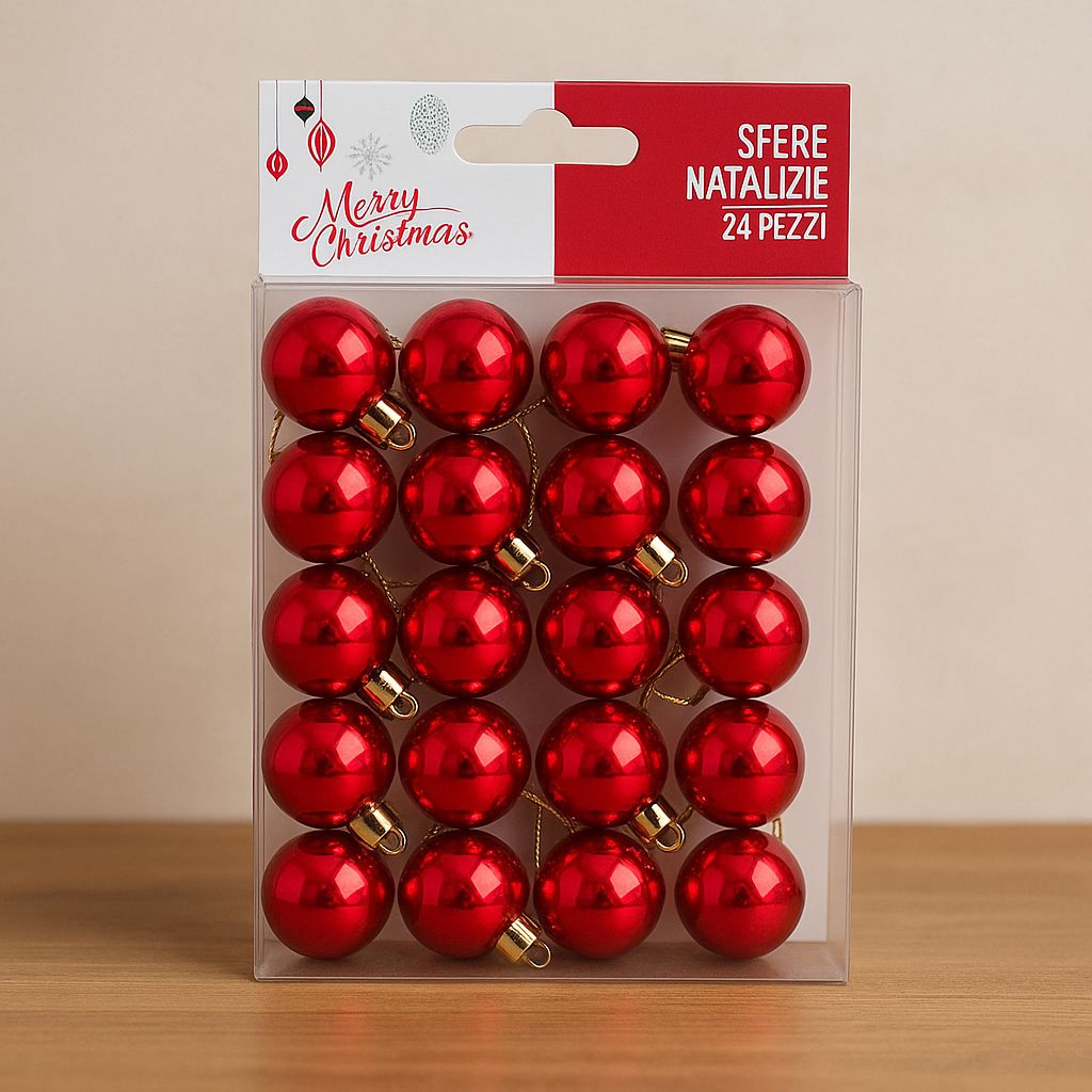 SV2524-01S03 Box 24 Palline Natale Rosse Lucide 2,5 cm  Decorazioni Albero