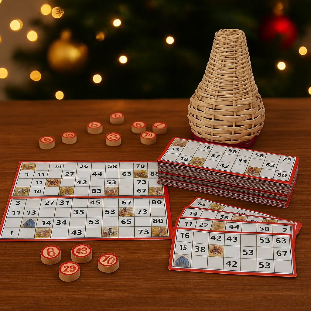 Tombola Napoletana Classica Gioco da Tavolo Tradizionale  48 Cartelle e Cestello