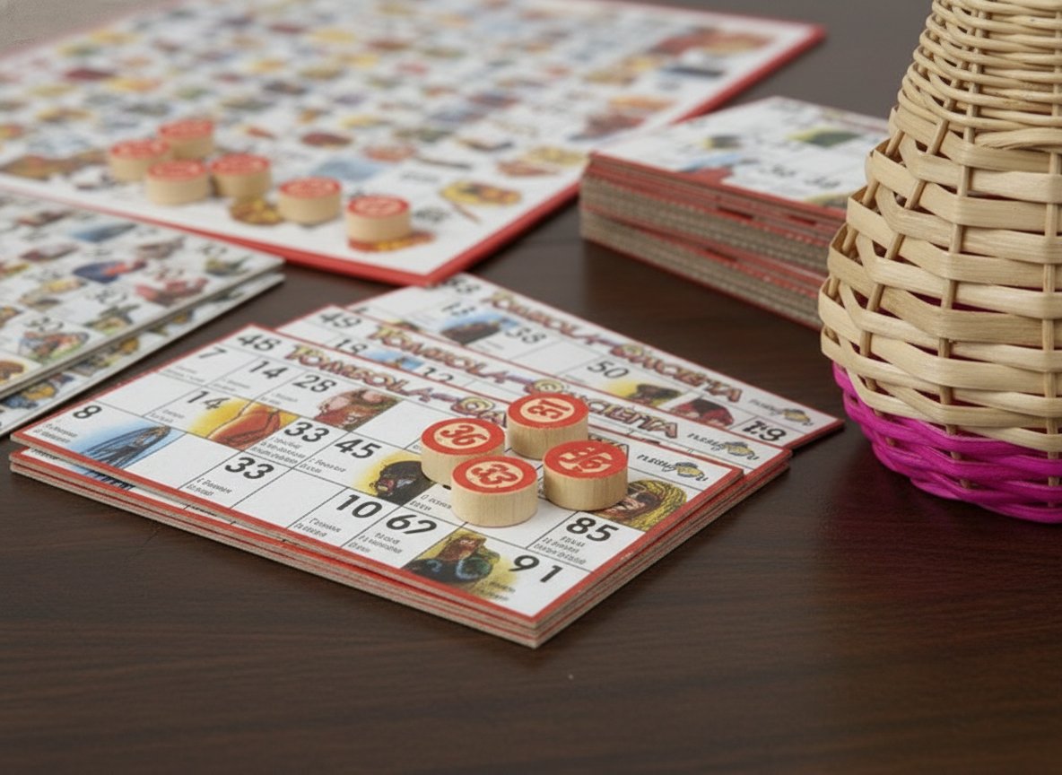 Tombola Napoletana Classica Gioco da Tavolo Tradizionale  48 Cartelle e Cestello