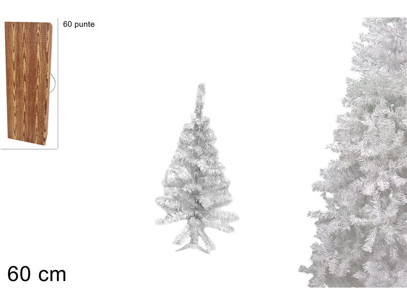 Albero di Natale Bianco 60 cm  Mini Abete Natalizio con 60 Punte, Base Inclusa