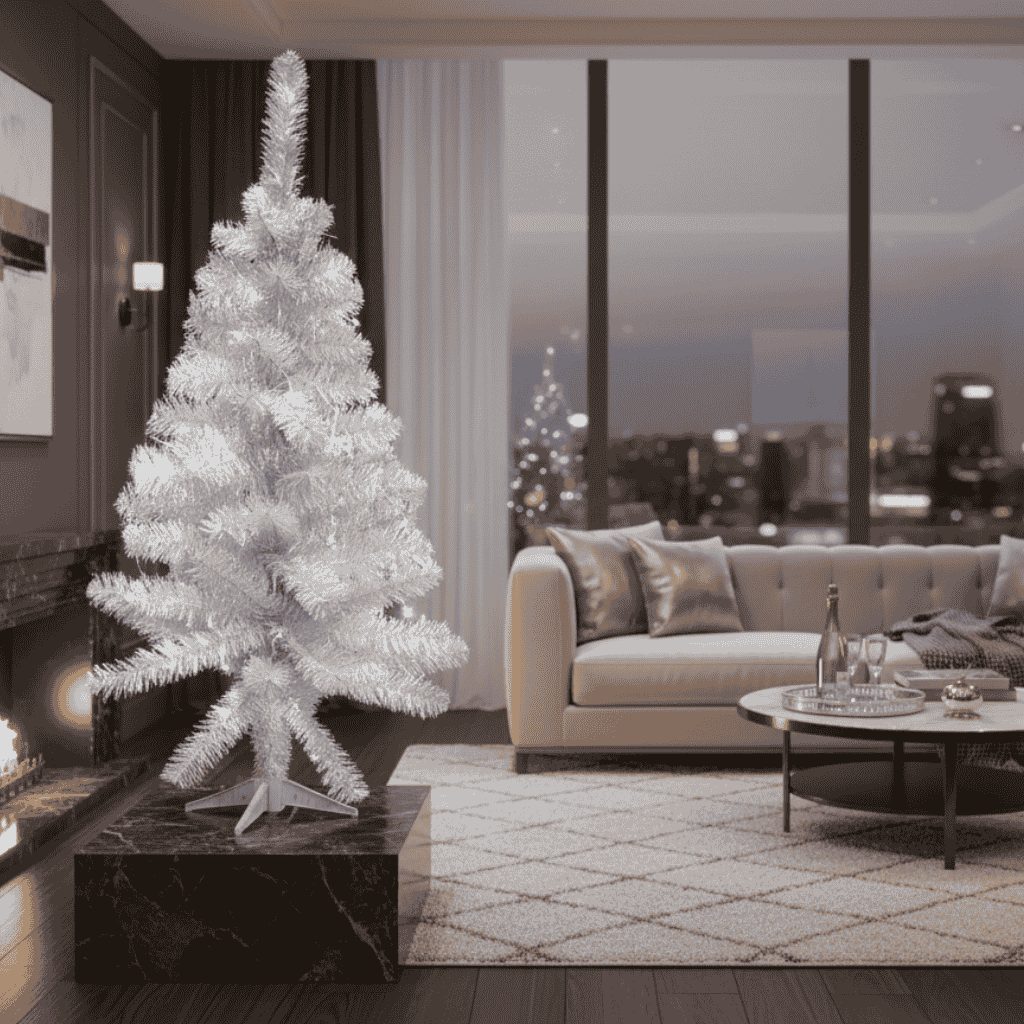 Albero di Natale Bianco 60 cm  Mini Abete Natalizio con 60 Punte, Base Inclusa