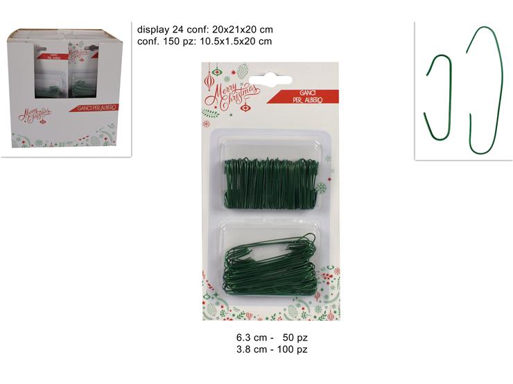 Ganci per Albero Natale 150 pz Verdi in metallo 3,8 cm e 6,3 cm  JM-14150G