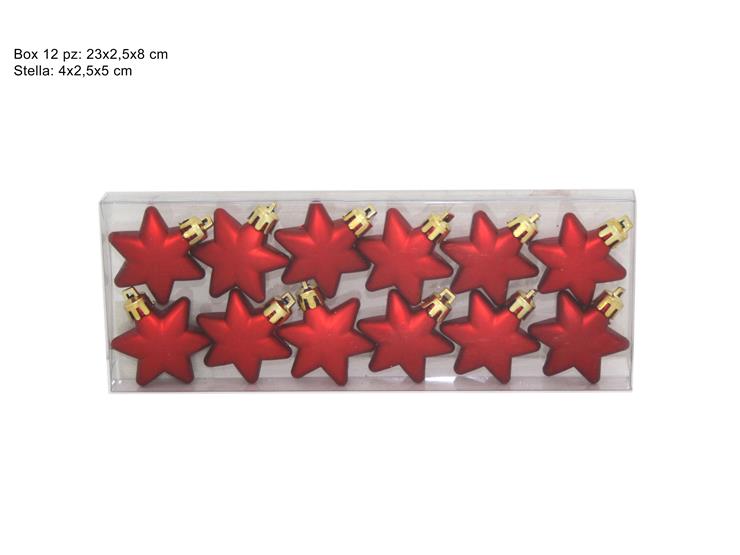 MV5012-2S Palle di Natale Rosse Satinate con Stelle 5 cm 12 pz in PVC