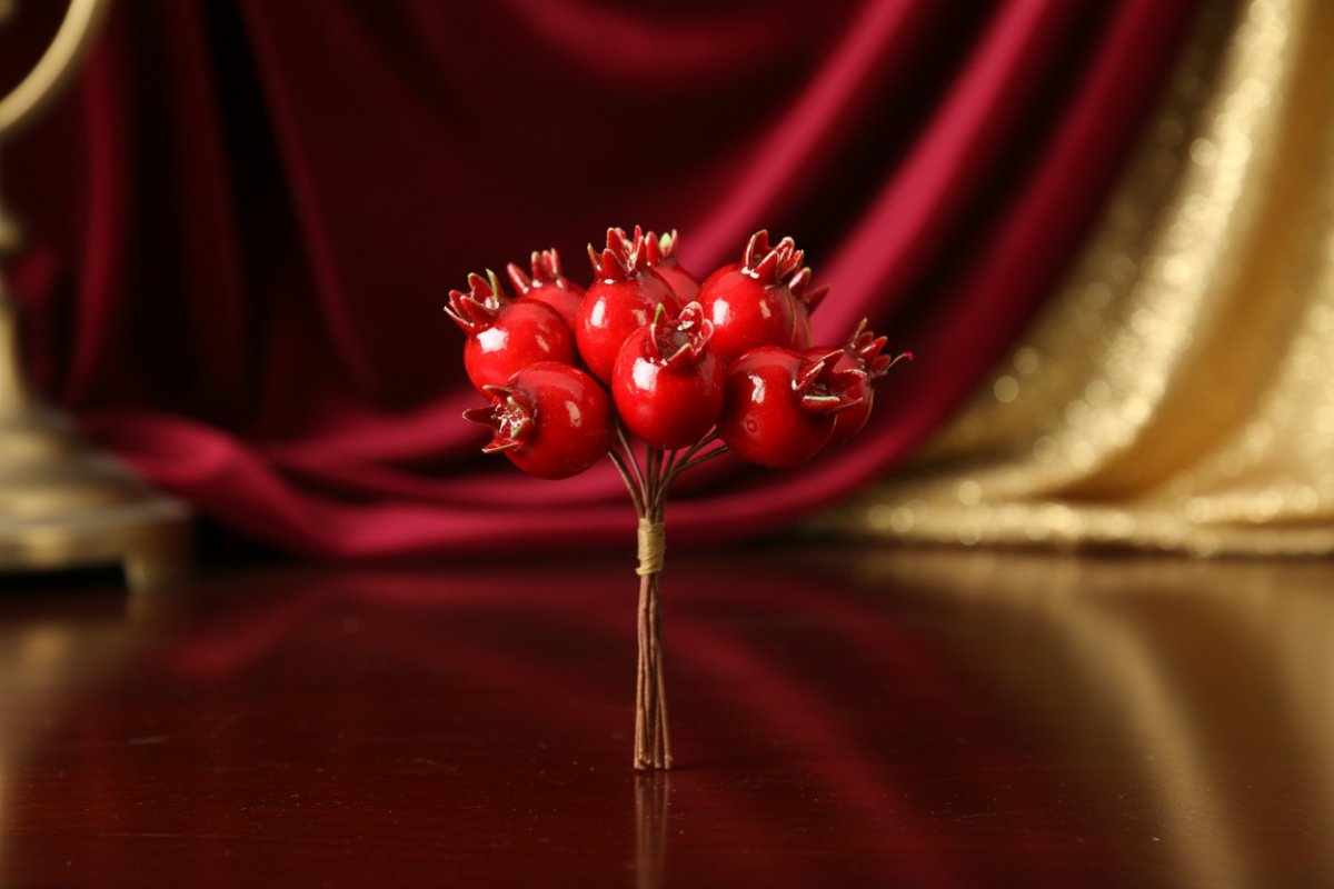Mazzo Bacche Rosse Decorative Natalizie 10 Pezzi 12 cm con Bacche da 3 cm,
