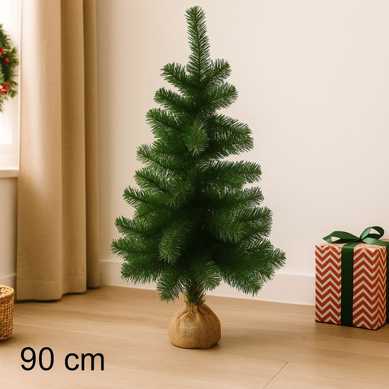 Albero di Natale 90 cm con Base in Juta  90 Punte Folto e Compatto N3090A2