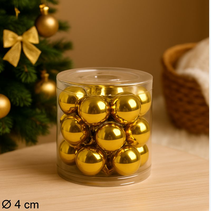 Set 21 Palle di Natale Oro Ø4 cm  Decorazioni in Box PVC  3A21E03/DG