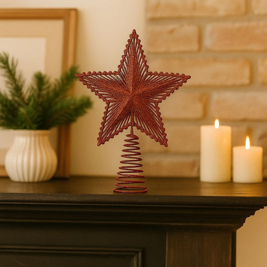Puntale Stella Glitterata in PVC Rosso Decorazione Albero di Natale  SXP171850/R