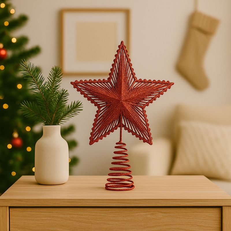 Puntale Stella Glitterata in PVC Rosso Decorazione Albero di Natale  SXP171850/R