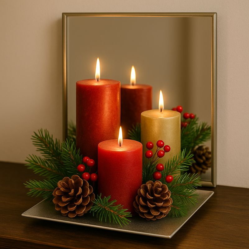 Specchio Decorativo Quadrato 30 cm  Base per Candele e Composizioni Natalizie