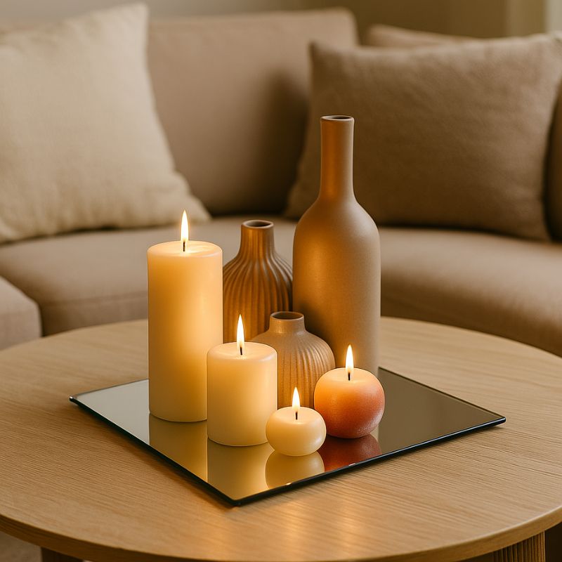 Specchio Decorativo Quadrato 30 cm  Base per Candele e Composizioni Natalizie