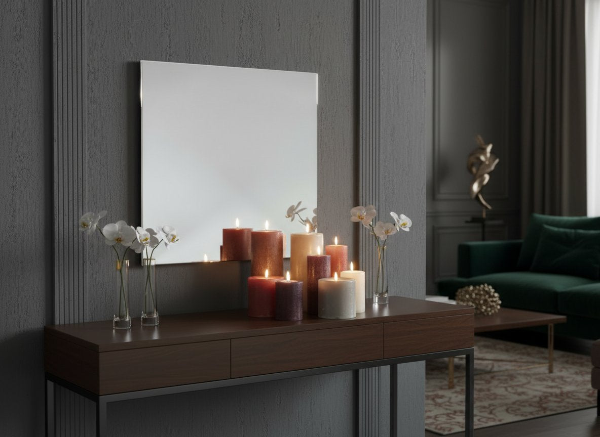 Specchio Decorativo Quadrato 30 cm  Base per Candele e Composizioni Natalizie