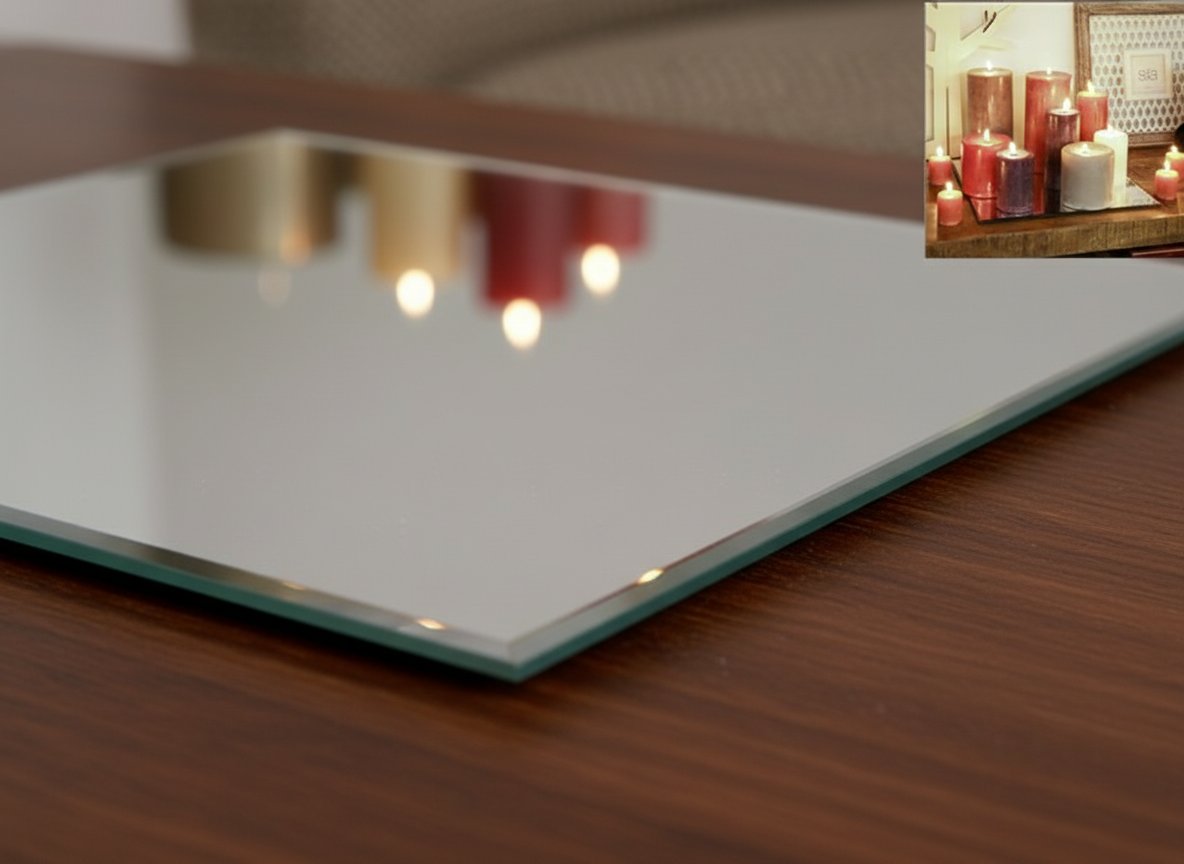 Specchio Decorativo Quadrato 30 cm  Base per Candele e Composizioni Natalizie