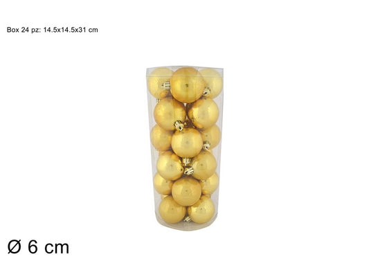 Set 24 Palle di Natale Oro Ø6 cm  4 Finiture Assortite Box PVC 3A24E05G498