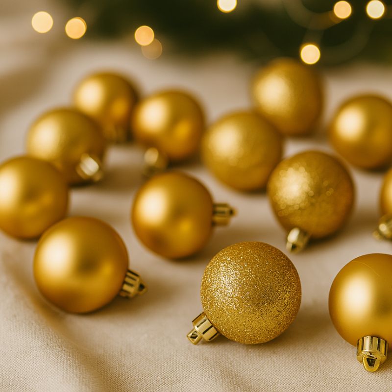 Set 24 Palle di Natale Oro Ø6 cm  4 Finiture Assortite Box PVC 3A24E05G498
