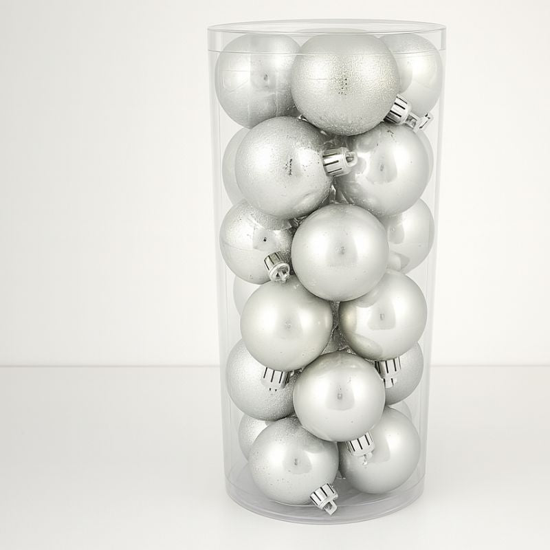 Set 24 Palle di Natale Silver Ø6 cm 4 Finiture  Box PVC 3A24E05G498/S