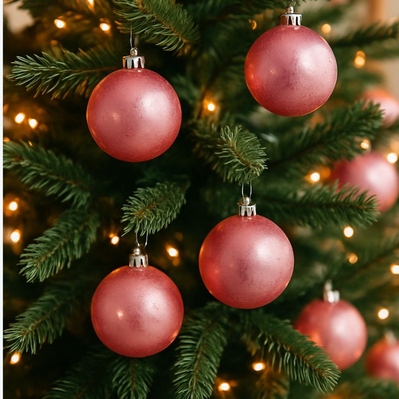 Set 24 Palle di Natale Rosa Ø6 cm 4 Finiture Assortite Box PVC  3A24E05G498